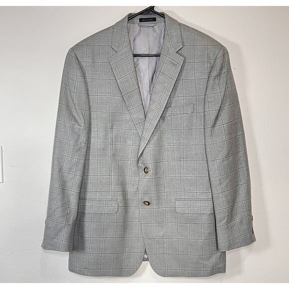 Lauren Ralph Lauren Blazer Mens Size 42R Gray Windowpane Silk Wool Sports Coat - Picture 1 of 16